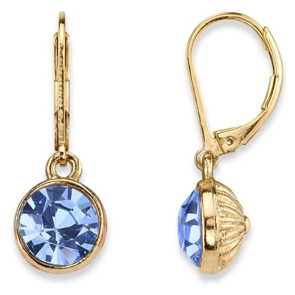 1928 Best of Times Yellow Gold with Blue Sapphire Crystal Bezel Drop Earrings